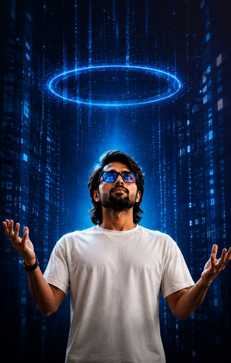 Chiranjeevi Rayabarapu surrounded by the AI and creative-suite tools in his pipeline